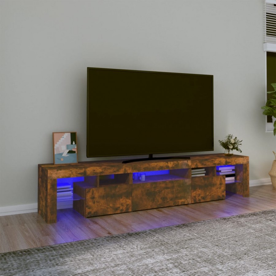 Meuble TV avec lumières LED Chêne fumé 200x36,5x40 cm