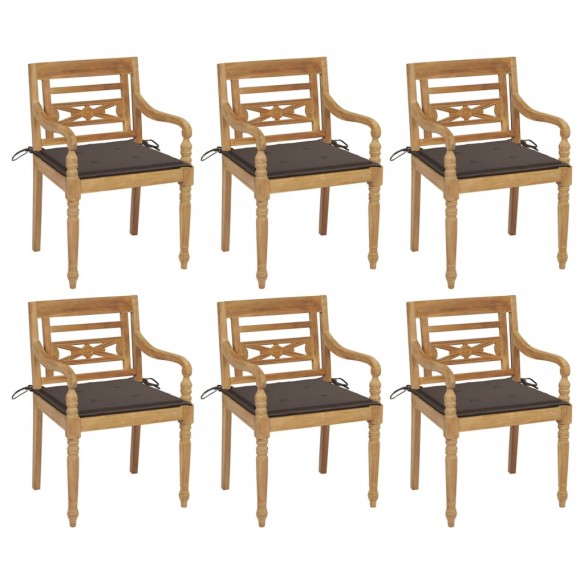 Chaises Batavia avec coussins 6 pcs Bois de teck solide