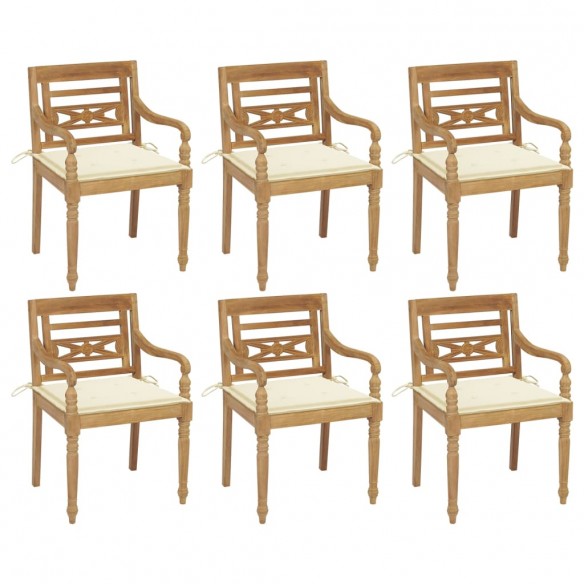 Chaises Batavia avec coussins 6 pcs Bois de teck solide