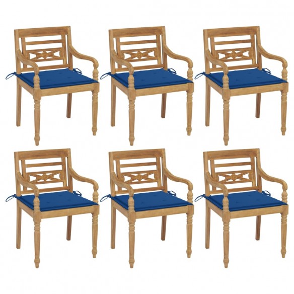 Chaises Batavia avec coussins 6 pcs Bois de teck solide