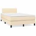 cadre de lit matelas et LED crème 120x190 cm tissu