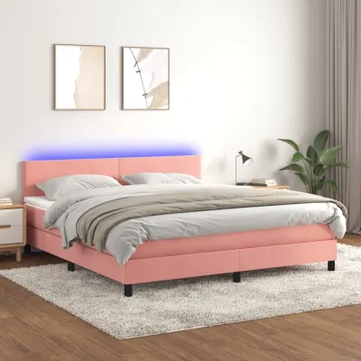 cadre de lit avec matelas LED Rose 180x200cm Velours