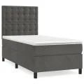 cadre de lit et matelas Gris foncé 90x190 cm Velours