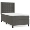 cadre de lit et matelas Gris foncé 90x190 cm Velours