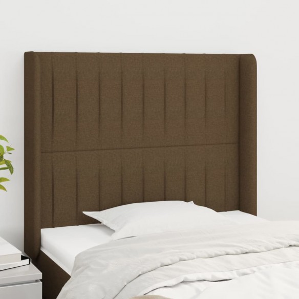 Tête de lit avec oreilles Marron foncé 103x16x118/128 cm Tissu