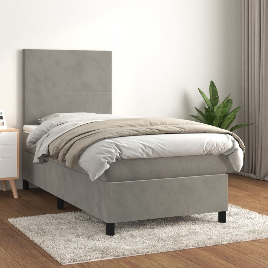 cadre de lit et matelas Gris clair 90x200 cm Velours