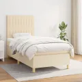 cadre de lit et matelas Crème 90x190 cm Tissu