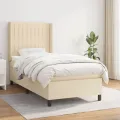 cadre de lit et matelas Crème 90x190 cm Tissu