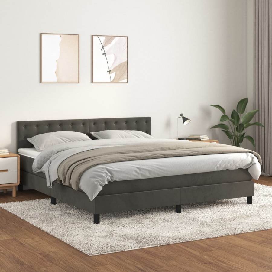 cadre de lit et matelas Gris foncé 180x200cm Velours