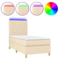 cadre de lit et matelas et LED Crème 80x200cm Tissu