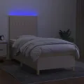 cadre de lit et matelas et LED Crème 80x200cm Tissu