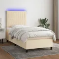 cadre de lit et matelas et LED Crème 80x200cm Tissu