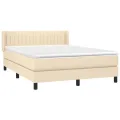 cadre de lit avec matelas Crème 140x190 cm Tissu