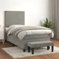 cadre de lit et matelas Gris clair 90x190 cm Velours
