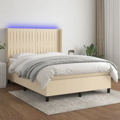 cadre de lit matelas et LED Crème 140x190 cm Tissu