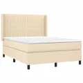 cadre de lit matelas et LED Crème 140x190 cm Tissu