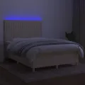 cadre de lit et matelas et LED Crème 140x190cm Tissu