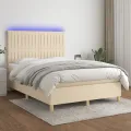 cadre de lit et matelas et LED Crème 140x200cm Tissu