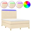 cadre de lit et matelas et LED Crème 140x200cm Tissu