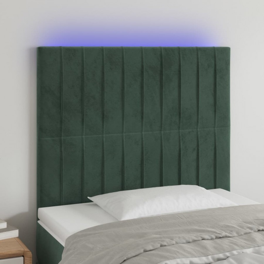 Tête de lit à LED Vert foncé 90x5x118/128 cm Velours