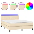 cadre de lit avec matelas LED Crème 140x190 cm Tissu