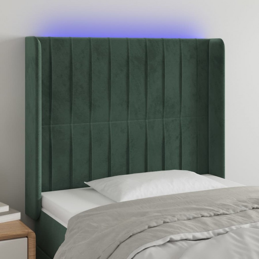 Tête de lit à LED Vert foncé 83x16x118/128 cm Velours