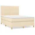 cadre de lit avec matelas Crème 140x190 cm Tissu