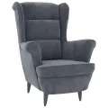 Fauteuil à oreilles avec tabouret gris foncé velours