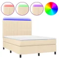 cadre de lit et matelas et LED Crème 140x200cm Tissu