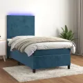 cadre de lit avec matelas et LED Bleu foncé 90x200cm