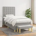 cadre de lit avec matelas Gris clair 100x200cm Tissu