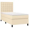 cadre de lit et matelas et LED Crème 90x200 cm Tissu