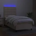 cadre de lit et matelas et LED Crème 90x200 cm Tissu