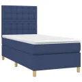 cadre de lit et matelas et LED Bleu 90x200 cm Tissu