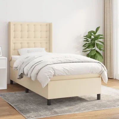 cadre de lit avec matelas Crème 100x200 cm Tissu