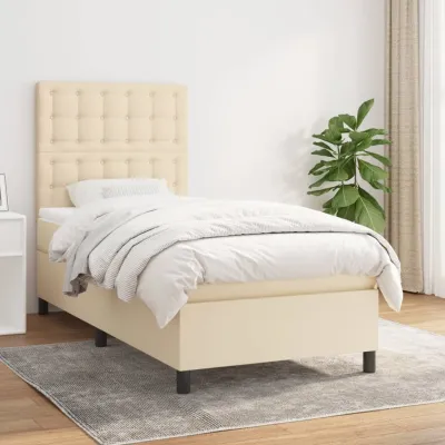 cadre de lit avec matelas Crème 100x200 cm Tissu