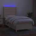 cadre de lit matelas et LED Crème 90x200 cm Tissu