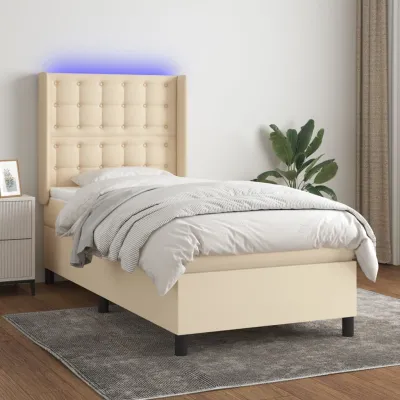 cadre de lit matelas et LED Crème 100x200 cm Tissu