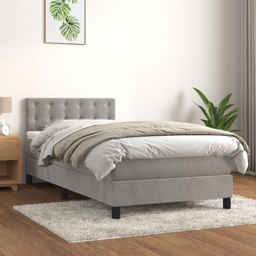 cadre de lit et matelas Gris clair 90x200 cm Velours