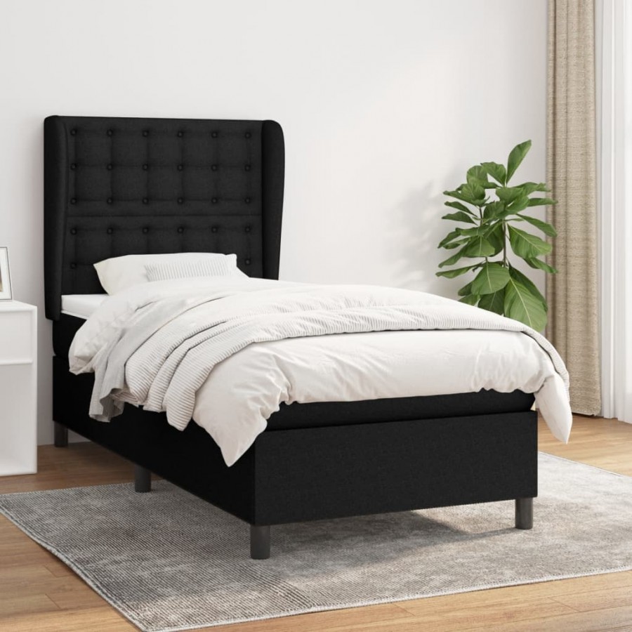 cadre de lit avec matelas Noir 90x190 cm Tissu