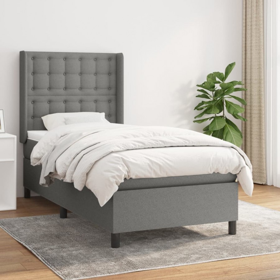 cadre de lit avec matelas Gris foncé 90x200 cm Tissu