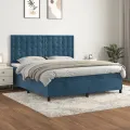 cadre de lit et matelas Bleu foncé 180x200cm Velours
