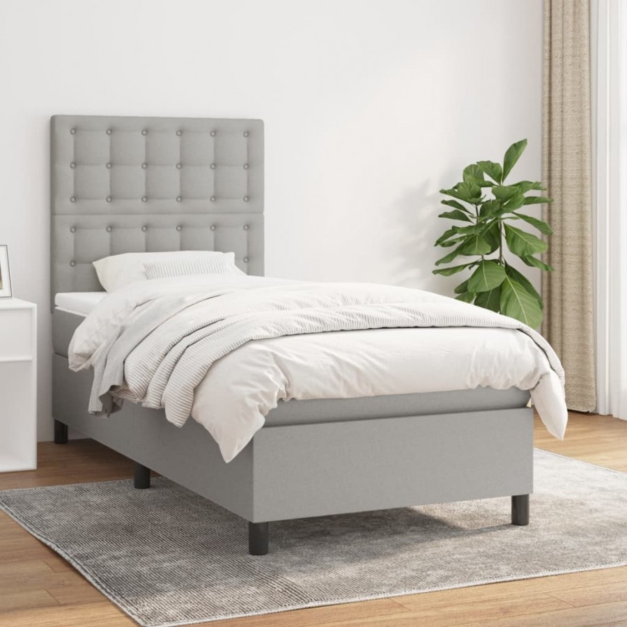 cadre de lit avec matelas Gris clair 90x200 cm Tissu