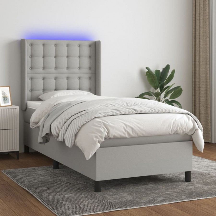 cadre de lit matelas LED Gris clair 90x200cm Tissu