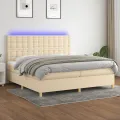 cadre de lit et matelas et LED Crème 200x200cm Tissu