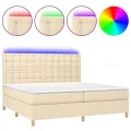 cadre de lit et matelas et LED Crème 200x200cm Tissu