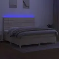 cadre de lit et matelas et LED Crème 200x200cm Tissu