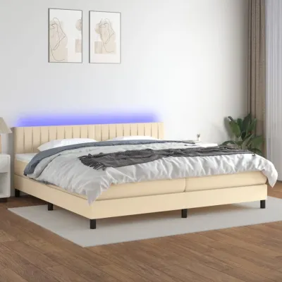 cadre de lit et matelas et LED Crème 200x200cm Tissu