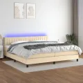 cadre de lit et matelas et LED Crème 200x200cm Tissu