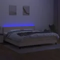 cadre de lit et matelas et LED Crème 200x200cm Tissu